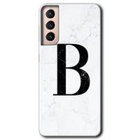 Galaxy S21 Kılıf HD Desen Baskılı Arka Kapak - Beyaz Mermer Desenli B Harfi