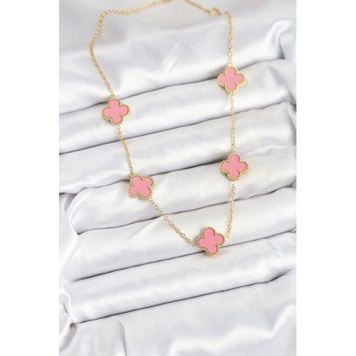 316L Çelik Zincir Gold Pembe Renk Yonca Kadın Kolye