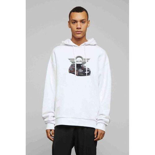 Mini Cooper Car Baskılı Beyaz Erkek Kapşonlu Sweatshirt
