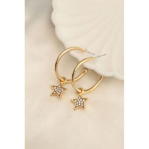 Gold Renk Zirkon Taşlı Yıldız Figürlü Halka Küpe