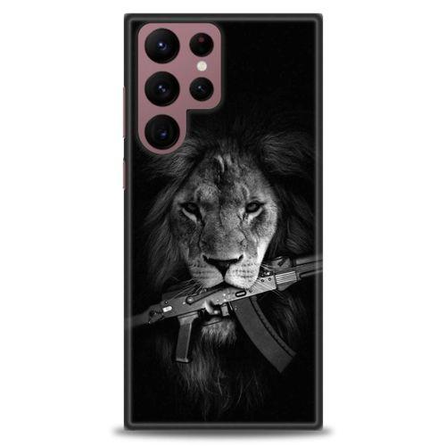 Samsung Galaxy S22 Ultra Kılıf HD Baskılı Kılıf - Tüfek ve Aslan + Tam Ekran Koruyucu