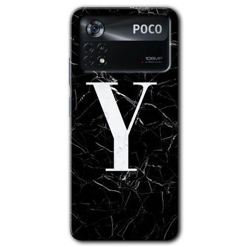 Poco x4 Pro Kılıf HD Desen Baskılı Arka Kapak - Siyah Mermer Desenli Y Harfi + Kırılmaz Cam