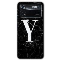 Poco x4 Pro Kılıf HD Desen Baskılı Arka Kapak - Siyah Mermer Desenli Y Harfi + Kırılmaz Cam
