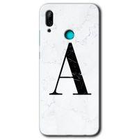 Huawei P smart 2019 Kılıf HD Desen Baskılı Arka Kapak - Beyaz Mermer Desenli A Harfi