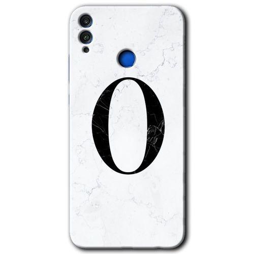 Potkal Hediye Fabrikası Honor 8c Kılıf HD Desen Baskılı Arka Kapak - Beyaz Mermer Desenli O Harfi