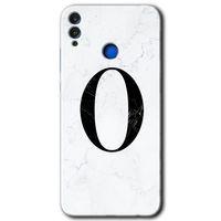 Potkal Hediye Fabrikası Honor 8c Kılıf HD Desen Baskılı Arka Kapak - Beyaz Mermer Desenli O Harfi