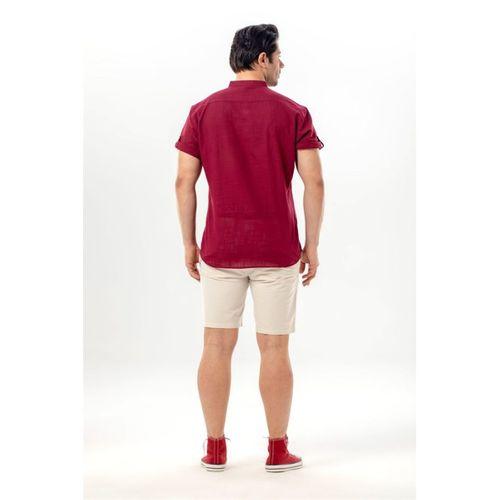 Kısa Kol Şantuklu Pamuk Bodrum Erkek Yazlık Tshirt Koyu Bordo 3068