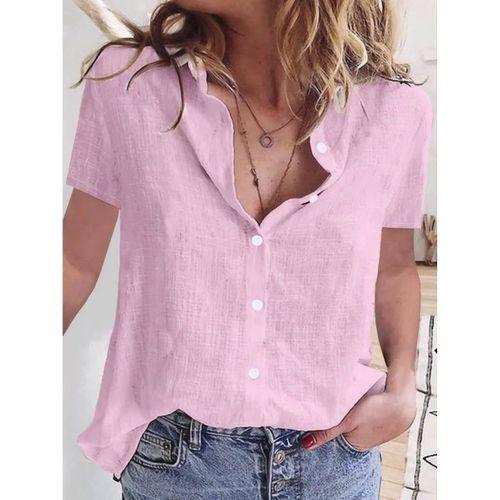 Kadın Kısa Kollu Basic Keten Gömlek
