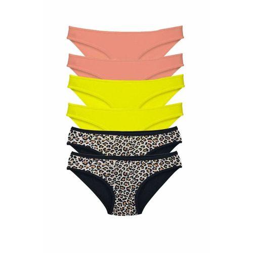 6 Adet Likralı Kadın Slip Külot Leopar Pudra Sarı