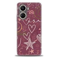 Realme C55 Kılıf HD Baskılı Kılıf - Notalar ve Kalpler Bordo + Tam Ekran Koruyucu