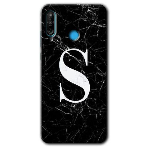 Potkal Hediye Fabrikası Huawei P30 Lite HD Baskılı Kılıf + 9D Tam Ekran Koruyucu - Siyah Mermer Desenli S Harfi