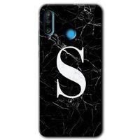 Potkal Hediye Fabrikası Huawei P30 Lite HD Baskılı Kılıf + 9D Tam Ekran Koruyucu - Siyah Mermer Desenli S Harfi