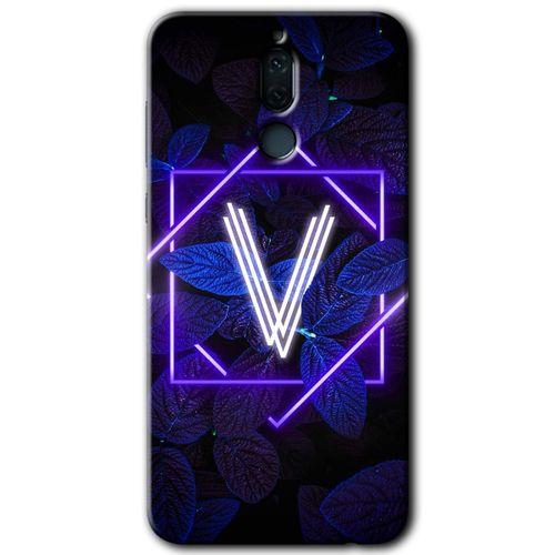 Potkal Hediye Fabrikası Huawei Mate 10 Lite Kılıf HD Desen Baskılı Arka Kapak - Dark Neon Yaprak V Harfi