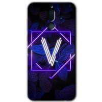 Potkal Hediye Fabrikası Huawei Mate 10 Lite Kılıf HD Desen Baskılı Arka Kapak - Dark Neon Yaprak V Harfi