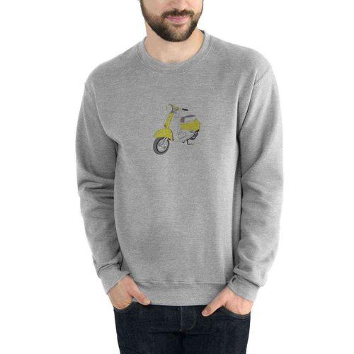 Yellow White Retro Scooter Baskılı Gri Erkek Sweatshirt