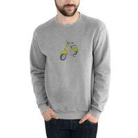 Yellow White Retro Scooter Baskılı Gri Erkek Sweatshirt