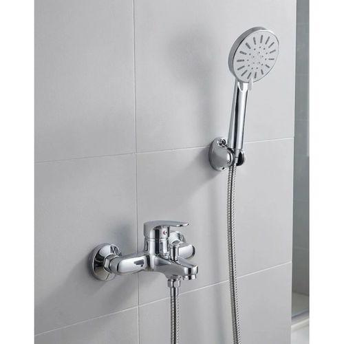 4 Kademeli Krem Duş Seti El Duşu Başlığı Spiral Hortum Ve Duvar Askısı