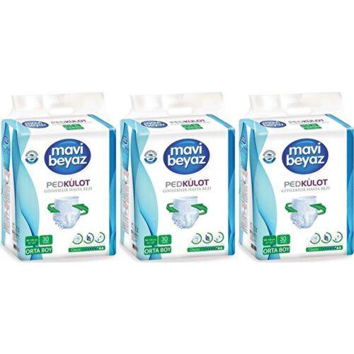 Mavi Beyaz Ped Külot Emici Orta Boy Medium 30'lu 3 paket / 90 adet