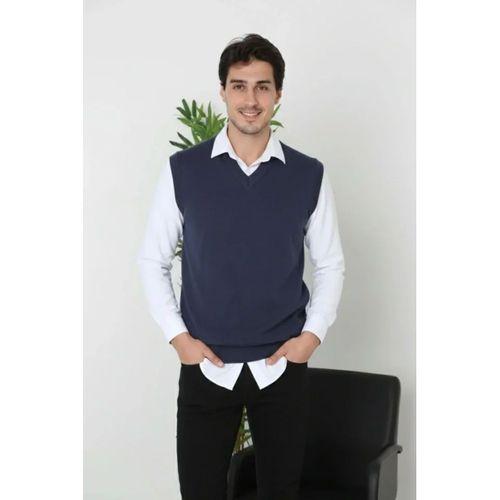 Erkek V Yaka Kolsuz Süveter Triko Kazak Yumuşak Dokulu Pamuklu Ince Dokuma Rahat Regular Kalıp - Lacivert