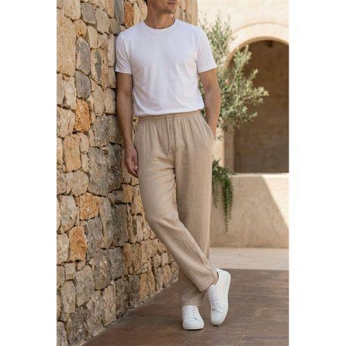 Baggy Kalıp Müslin Kumaş Pantolon - Orta Bej