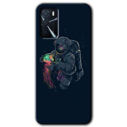 MRCİLETİSİM Oppo A16 Kılıf Baskılı Kapak - Astronot Kıyafeti + 5D Tam Kaplayan Cam