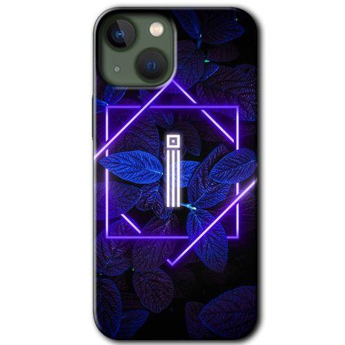 iPhone 13 Mini Kılıf Baskılı Kapak - Dark Neon Yaprak İ Harfi +Tam Ekran Koruyucu