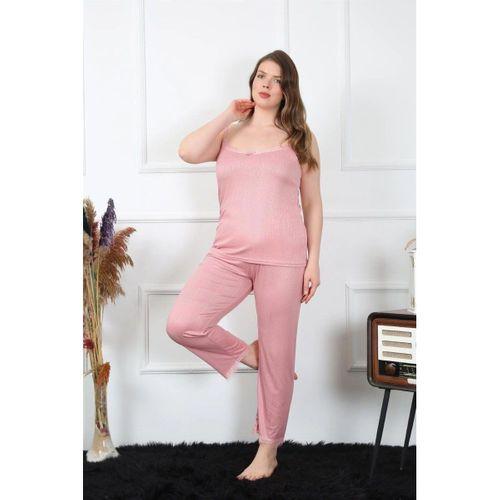 Kadın Büyük Beden Pudra İp Askılı Pijama Takım