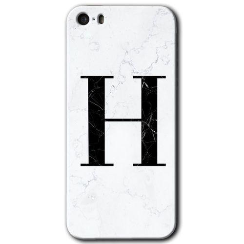 iPhone 5 Kılıf HD Desen Baskılı Arka Kapak - Beyaz Mermer Desenli H Harfi