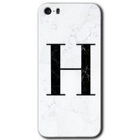 iPhone 5 Kılıf HD Desen Baskılı Arka Kapak - Beyaz Mermer Desenli H Harfi