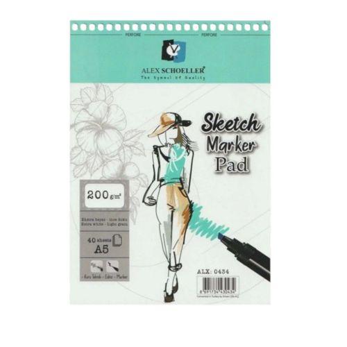 ALEX SPİRALLİ SKECTH MARKER PAD A5 200 gram 40 Yaprak (ALEX-0434)