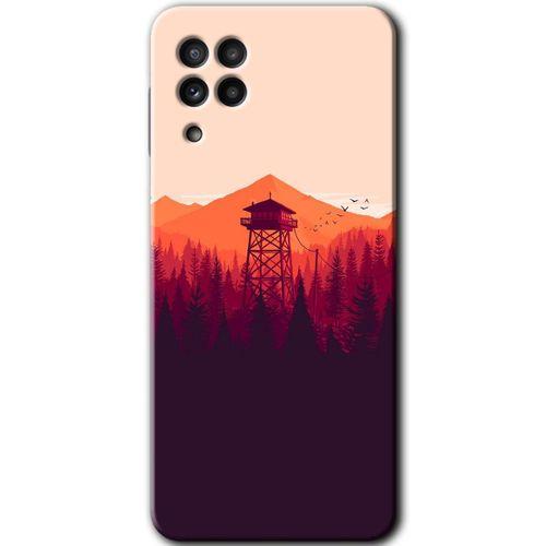 MRCİLETİSİM Samsung Galaxy A22 Kılıf HD Desen Baskılı Arka Kapak + Temperli Cam - Gözlem Kulesi