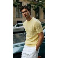 Erkek Örgü Desen Bisiklet Yaka Triko Tişört - %100 Pamuk Akrilik