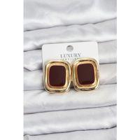 Bordo Mineli Kare Gold Renk Vintage Kadın Küpe