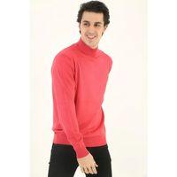 Erkek Yarım Boğaz Triko Kazak Yumuşak Dokulu Pamuklu Ince Dokuma, Uzun Kollu Rahat Regular Kalıp - Pembe