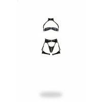 Siyah Göğüs Harness Parlak Deri Tokalı Yüksek Yaka - Brf1405