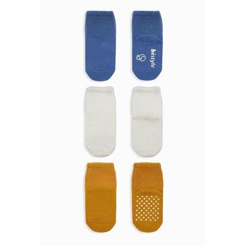 Bistyle Bistyle Basic Kaymaz Penye Soket Çorap 3'Lü BS10107 İndigo Ekru Hardal