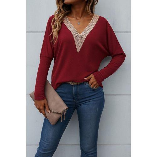 Kadın Uzun Kollu V Yakalı Yarasa Kollu Viskon Bluz
