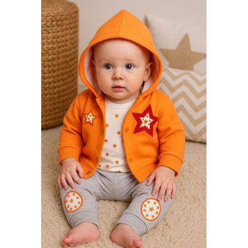 Yıldız Nakışlı Kapişonlu Kız Bebek Takımı