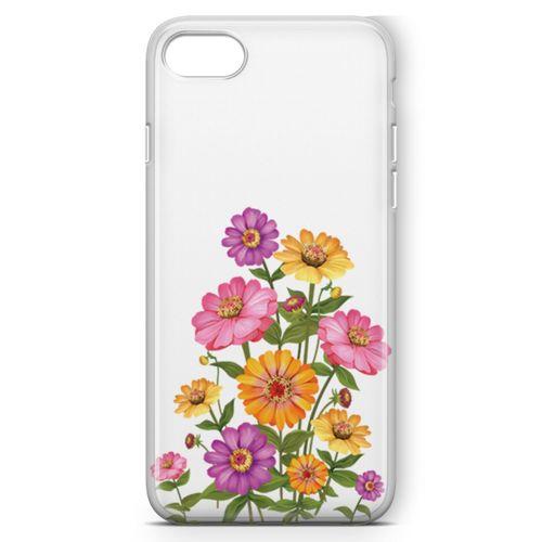 Apple iPhone SE 2020 Kılıf Pembe Sarı Mor Çiçekler Arka Kapak Koruma Desenli Full Koruyucu