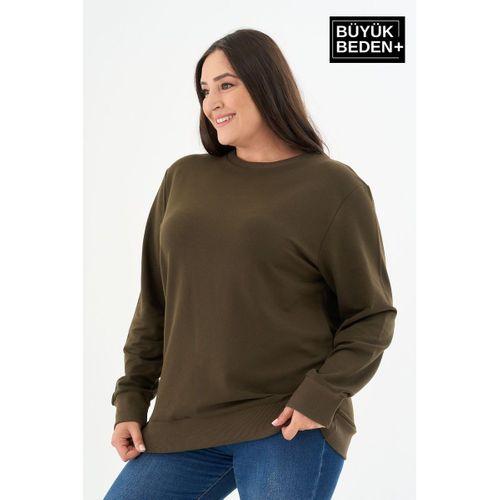 Kadın Büyük Beden Bisiklet Yaka İnce Sweatshirt SPR24BSWK56