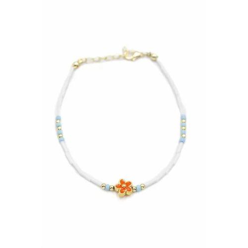 Boncuklu Çiçek  Halhal - Turuncu