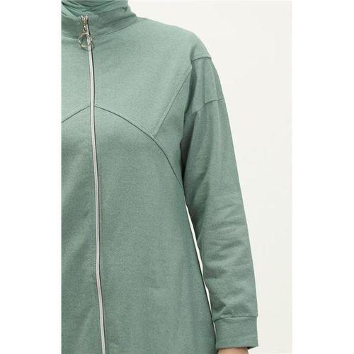 Göğüsten Detaylı Fermuarlı Sade Basic Eşofman Spor İkili Takım - 03063.100 - Çağla Yeşili