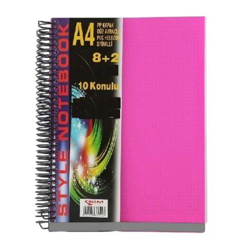 SİMPLUS A4 8+2 250 Yaprak PLASTİK KAPAK SPİRAL AYRAÇLI DEFTER ( Kapak Rengi Stoktan Rastgele ! )