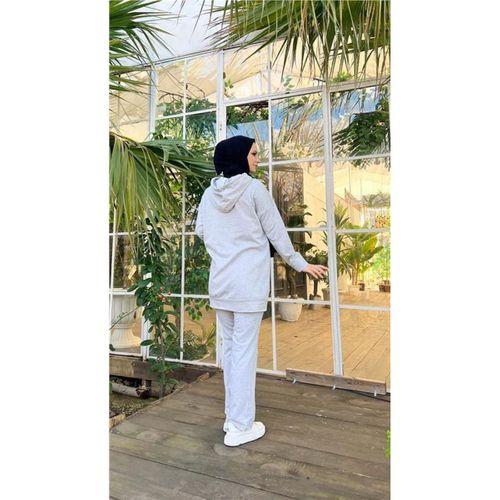 Kapşonlu Çıtçıt Detaylı Kısa Sweat Pantolon İkili Tesettür Eşofman Takımı - 03079.008 - Gri