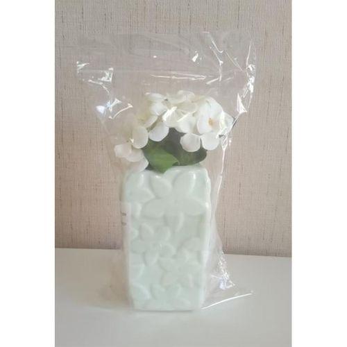 2 Adet Vazo Dahil,Vazoda Çiçek,Beyaz Yapay Çiçek,Vazo Dekoratif Çiçekli Su Yeşili 7X7X17Cm