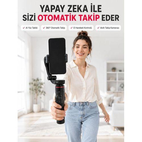 Aı Yüz Takip Özellikli Gimbal Selfie Stick 360° Dönebilen Telefon Tutucu Uzayabilir Bluetooth Kumandalı