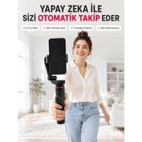 Aı Yüz Takip Özellikli Gimbal Selfie Stick 360° Dönebilen Telefon Tutucu Uzayabilir Bluetooth Kumandalı