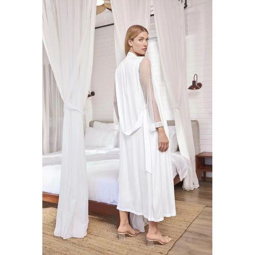 Dantelli Tüllü Ve Dekolteli Saten Sabahlık Takımı