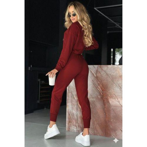 Kadın Uzun Kollu V Yakalı Viskon Iki Iplik Bluz Ve Pantolon Ikili Takım