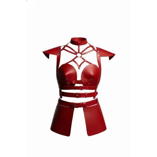 Kırmızı Etek Deri Tokalı Zımbalı Kısa Etek - Brf1371